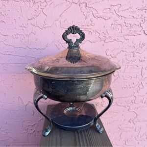 Vintage Silverplate Chafing Dish Holder & Lid Glass Inset Warming Buffet